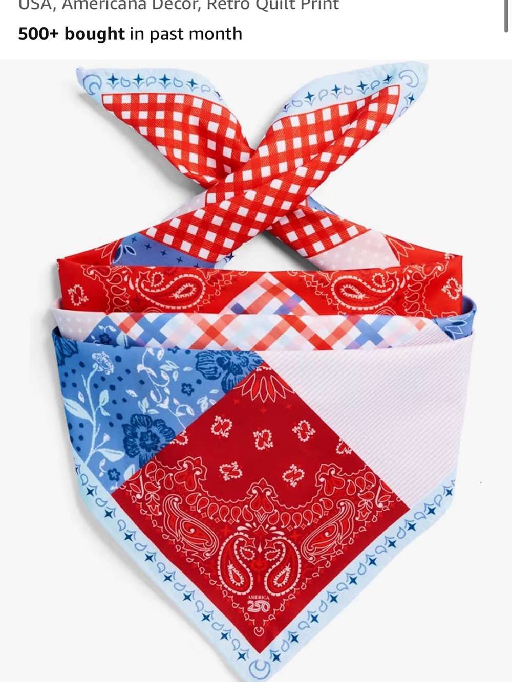 Bandana Headscarf - Red, Blue & White Patchwork
